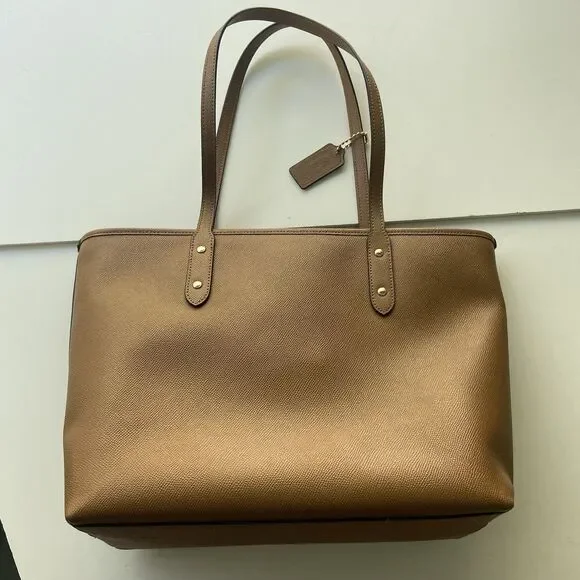 COACH City Zip Tote Saddle Light Brown Crossgrain Leather Bag Gold F58846 - Picture 4 of 13